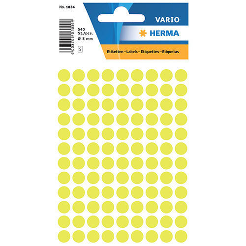 Multi-purpose Labels Round 8mm Luminous Yellow (1834)