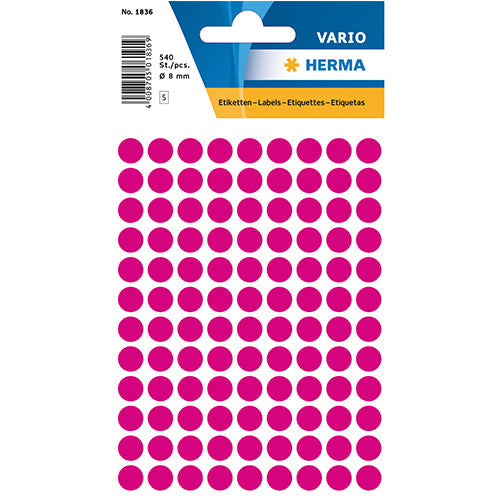 Multi-purpose Labels Round 8mm Pink (1836)